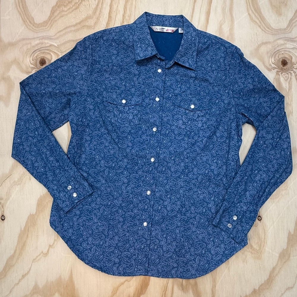 Cumberland Outfitters Ely Womens Blue Paisley Western Pearl Snap Shirt M